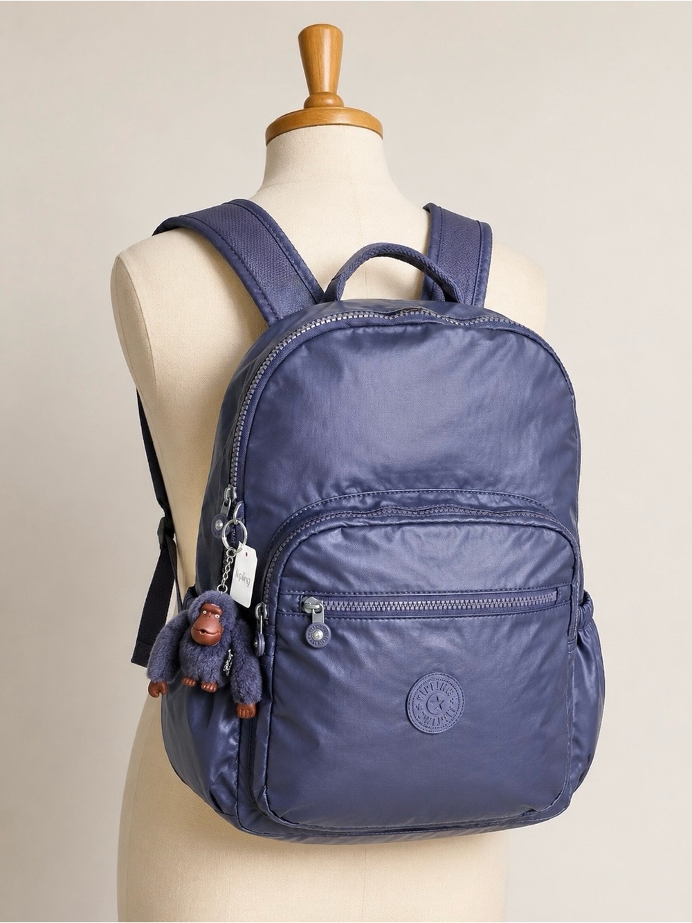 Kipling Clas Seoul Backpack Metallic Purple w/ Monkey Keychain